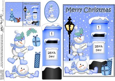 Christmas Snowmen Postbox 5x7 3D Decoupage