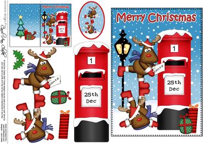 Christmas Rudolph Postbox 5x7 3D Decoupage