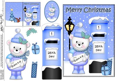 Christmas Teddy Ed Postbox 5x7 3D Decoupage