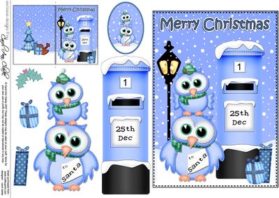 Christmas Hoot & Little Hoot Owls Postbox 5x7 3D Decoupage