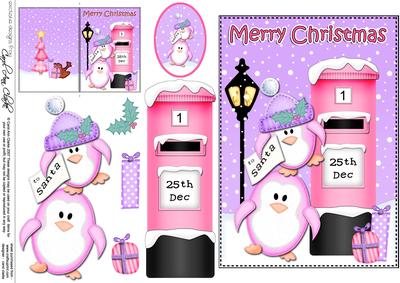 Christmas Penguins Postbox 5x7 3D Decoupage