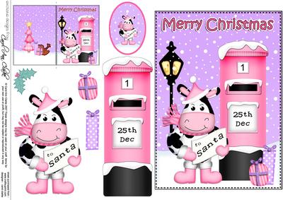 Christmas Milly Moo Cow Postbox 5x7 3D Decoupage