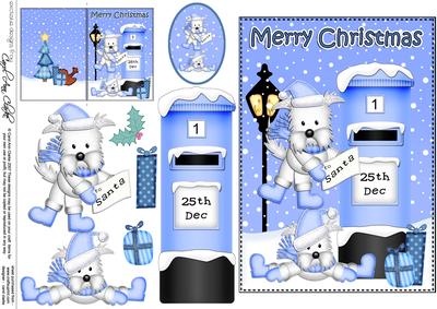 Christmas Westie Dogs Postbox 5x7 3D Decoupage