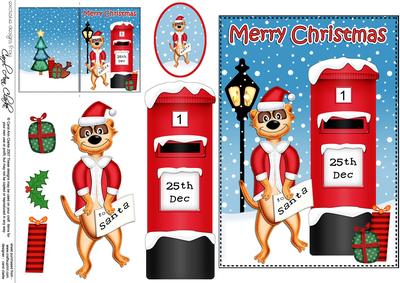 Christmas Meerkat Postbox 5x7 3D Decoupage