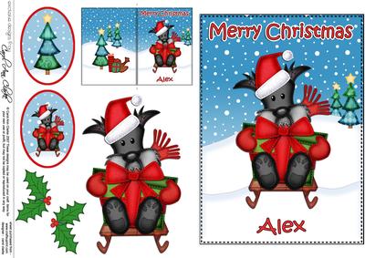 Xmas Alex Hamish Scottie Dog 5x7 3D Decoupage