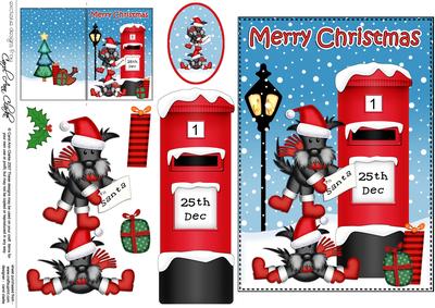 Christmas Scottie Dogs Postbox 5x7 3D Decoupage