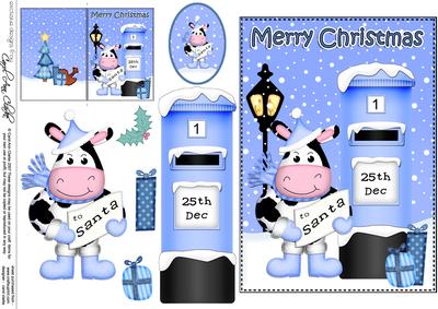 Christmas Milly Moo Cow Postbox 5x7 3D Decoupage