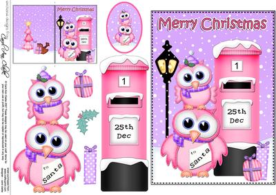 Christmas Hoot & Little Hoot Owls Postbox 5x7 3D Decoupage