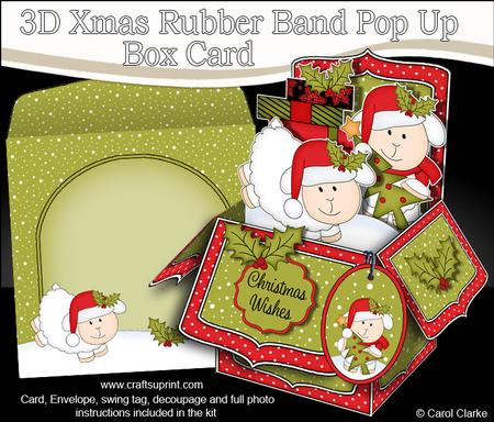 3D Xmas Lambs Rubber Band Pop Up Box Card
