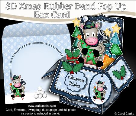 3D Xmas Sledging Gigi Horse Rubber Band Pop Up Box Card