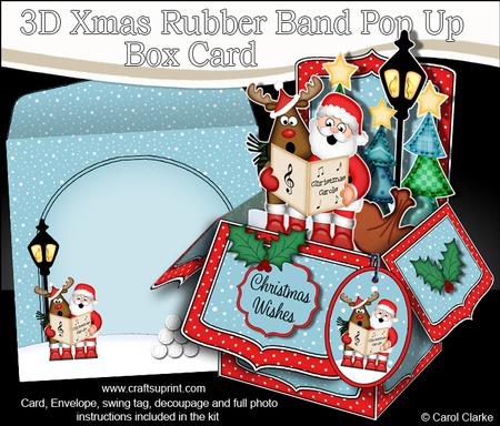 3D Xmas Santa & Rudolph Rubber Band Pop Up Box Card
