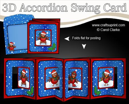 3D Christmas Robins Accordion Swing Card
