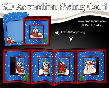3D Christmas Hoot & Little Hoot Owls Accordion Swing Card