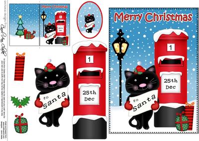 Christmas Little Cat Postbox 5x7 3D Decoupage