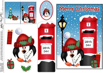 Christmas Little Penguin Postbox 5x7 3D Decoupage