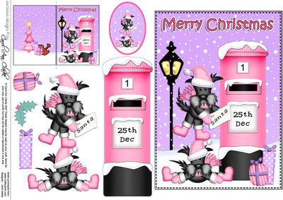 Christmas Scottie Dogs Postbox 5x7 3D Decoupage