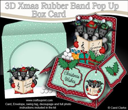 3D Xmas Scottie Dogs Rubber Band Pop Up Box Card