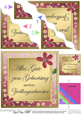 German Birthday Twin Sister Flowers Wavy Corner Stacker
