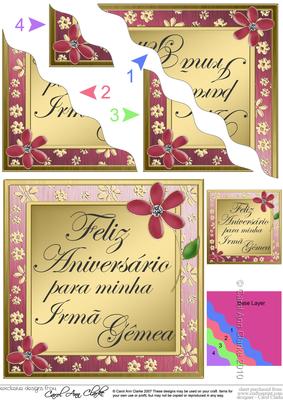 Portuguese Birthday Twin Sister Flowers Wavy Corner Stacker