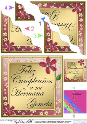 Spanish Birthday Twin Sister Flowers Wavy Corner Stacker
