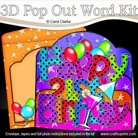 3D 21st Birthday Celebrations Pop Out Word Card