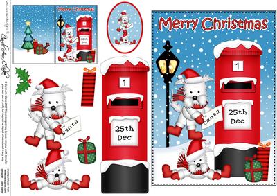 Christmas Westie Dogs Postbox 5x7 3D Decoupage