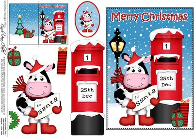 Christmas Milly Moo Cow Postbox 5x7 3D Decoupage