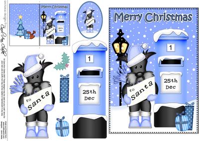 Christmas Hamish Scotie Dog Postbox 5x7 3D Decoupage