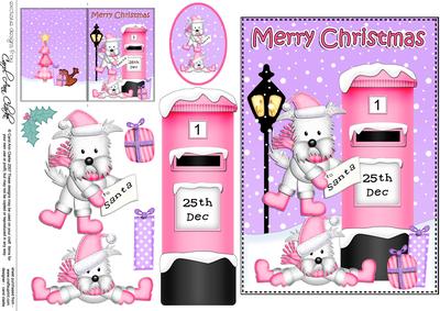 Christmas Westie Dogs Postbox 5x7 3D Decoupage