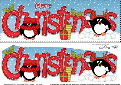 Large Dl Christmas Cute Penguins Quick Card 3D Decoupage