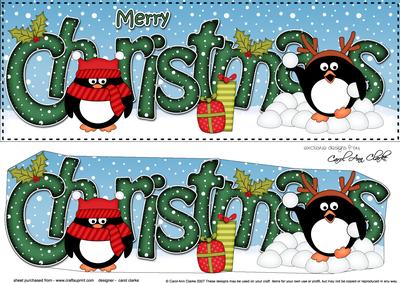Large Dl Christmas Cute Penguins Quick Card 3D Decoupage