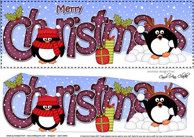 Large Dl Christmas Cute Penguins Quick Card 3D Decoupage