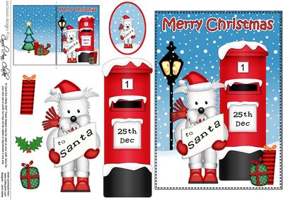 Christmas Jock Westie Dog Postbox 5x7 3D Decoupage