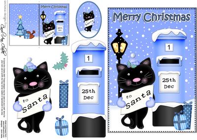 Christmas Cute Little Cat Postbox 5x7 3D Decoupage