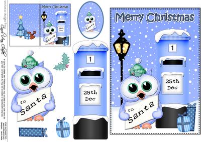 Christmas Little Hoot Owl Postbox 5x7 3D Decoupage