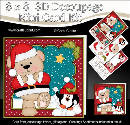 8x8 Xmas Livvy Bear Snowball Fight Mini Kit 3D Decoupage