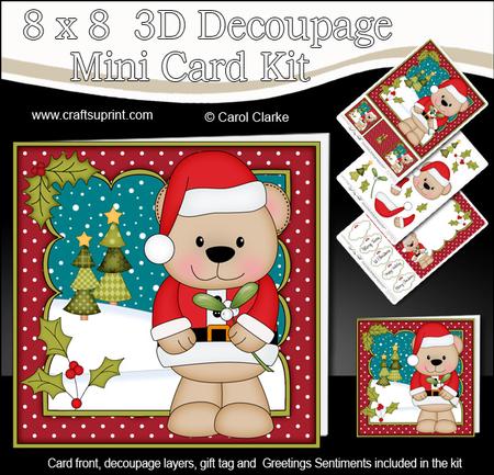 8x8 Xmas Livvy Bear Mistletoe Mini Kit 3D Decoupage