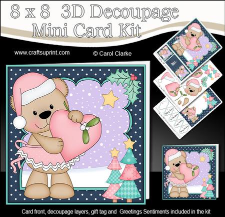8x8 Xmas Livvy Bear Love Heart Mini Kit 3D Decoupage