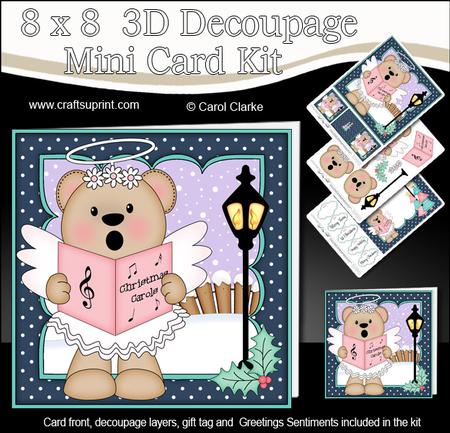 8x8 Xmas Livvy Bear Carol Singing Angel 3D Decoupage