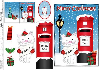 Christmas Cute Little Cat Postbox 5x7 3D Decoupage