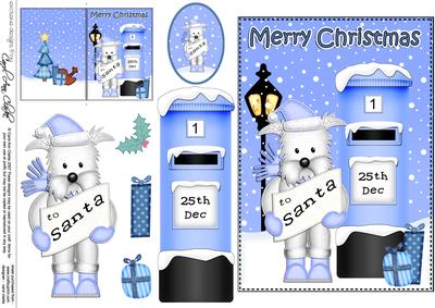 Christmas Jock Westie Dog Postbox 5x7 3D Decoupage