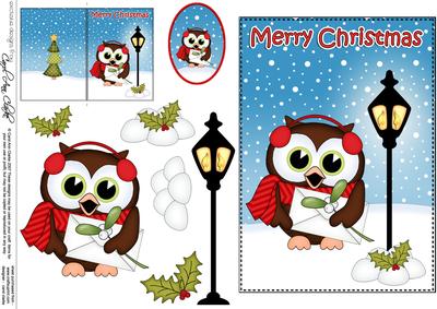 Christmas Cute Hoot Owl Lamp Post 5x7 3D Decoupage