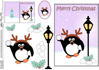 Christmas Cute Little Penguin Lamp Post 5x7 3D Decoupage