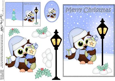 Christmas Cute Hoot Owl Lamp Post 5x7 3D Decoupage