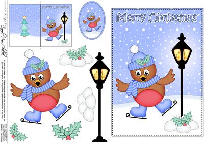 Christmas Cute Little Robin Lamp Post 5x7 3D Decoupage