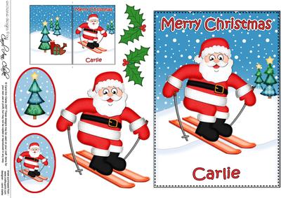 Christmas Carlie Skiing Santa 5x7 3D Decoupage