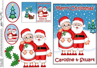 Christmas Caroline & Stuart Mr & Mrs Claus 5x7 3D Decoupage