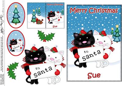 Christmas Sue Cute Little Cats 5x7 3D Decoupage