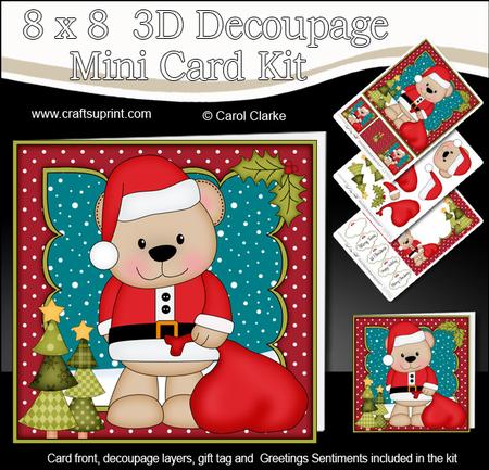 8x8 Xmas Livvy Bear Santa Sack Mini Kit 3D Decoupage