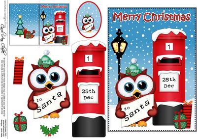 Christmas Little Hoot Owl Postbox 5x7 3D Decoupage
